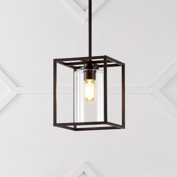 Quinn 8.13" Industrial Farmhouse Iron/Glass LED Pendant - JONATHAN Y